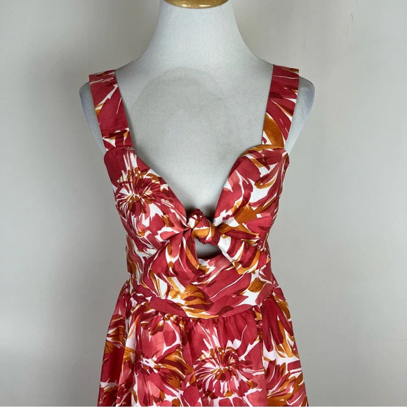 Alexis Floral Print Dress Orange Pink Tie Bow Size M - Picture 5 of 8